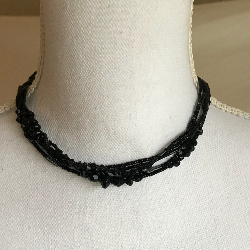 LC Multi-Strand Black Crystal Necklace -adjustable